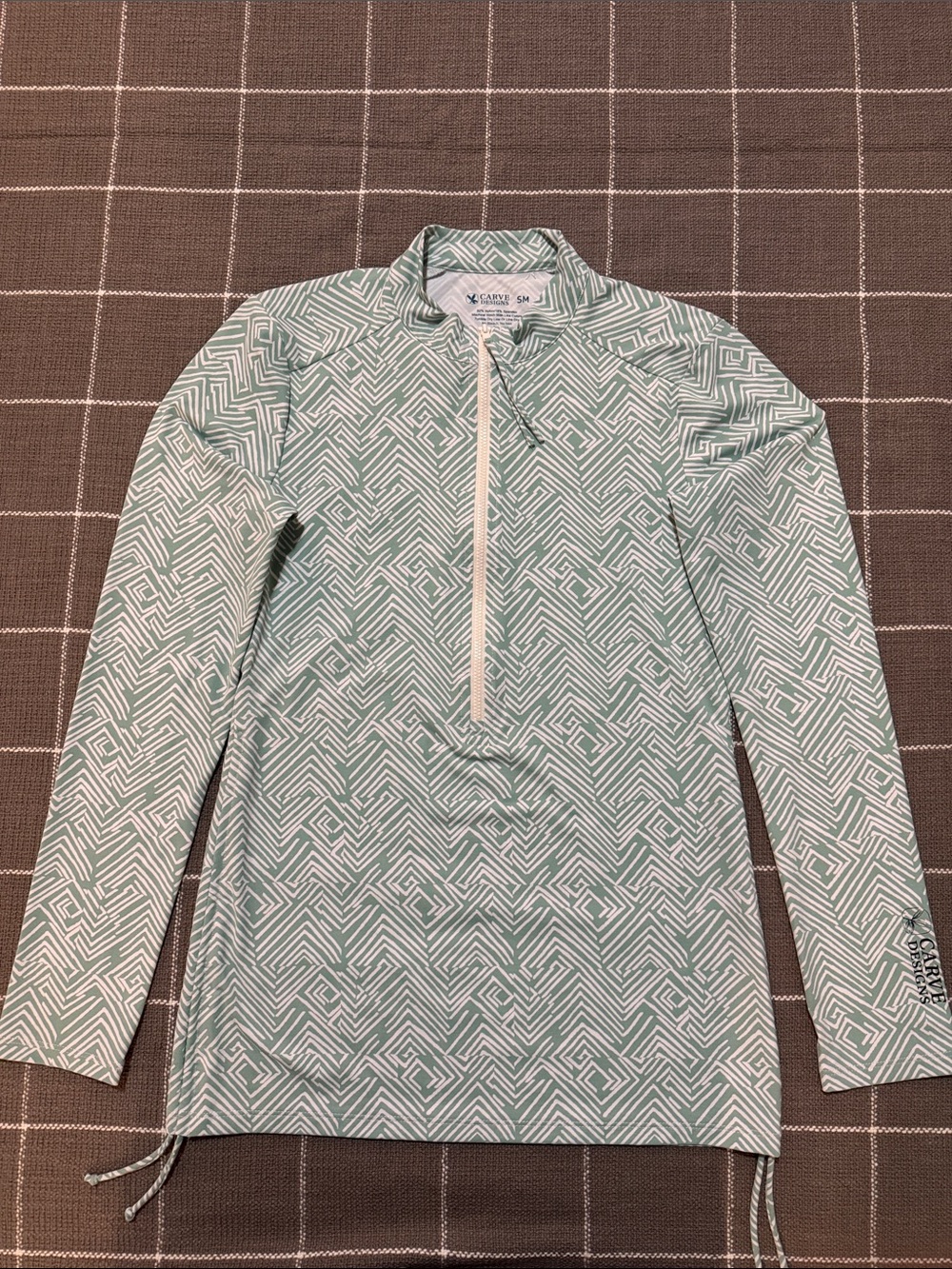 Carve Designs Mint & White Geometric Long-Sleeve Swim Rash Guard